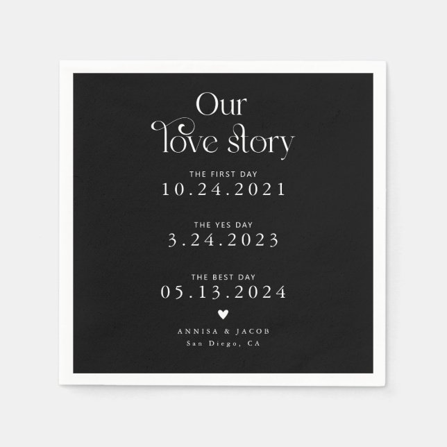 Black Our Love Story Retro Wedding Napkin (Front)