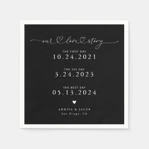Black Our Love Story Script Hearts Wedding Napkin