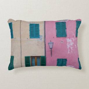 BLACK OUTDOOR SCONCE ON PINK PAINTED WALL DECORATIVE CUSHION