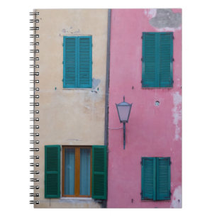 BLACK OUTDOOR SCONCE ON PINK PAINTED WALL NOTEBOOK