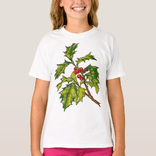 Black Outline Art Of Christmas Holly Cut Out T-Shirt