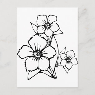 Black outline of three flower postcard