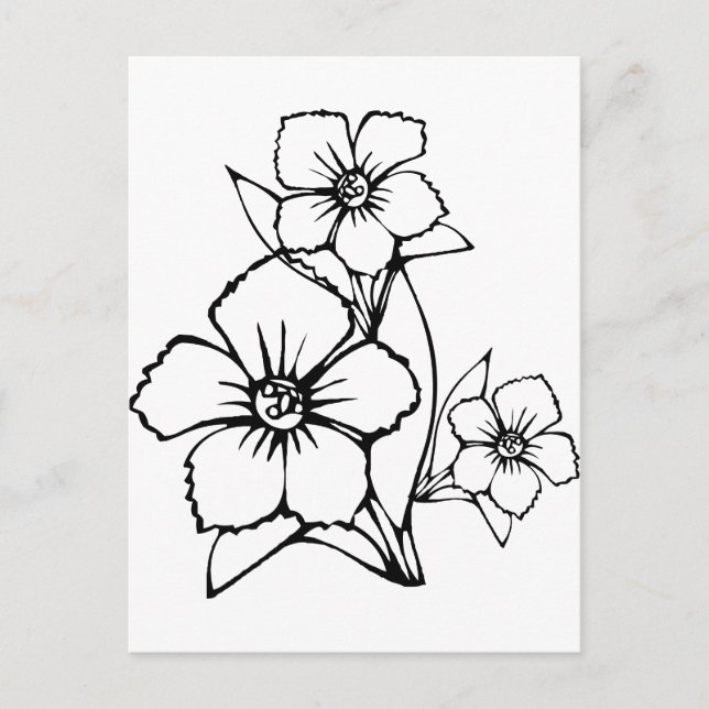 Black outline of three flower postcard (Front)