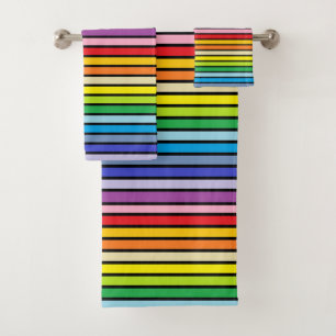 Black Outlined Broader Spectrum Rainbow Stripes Bath Towel Set