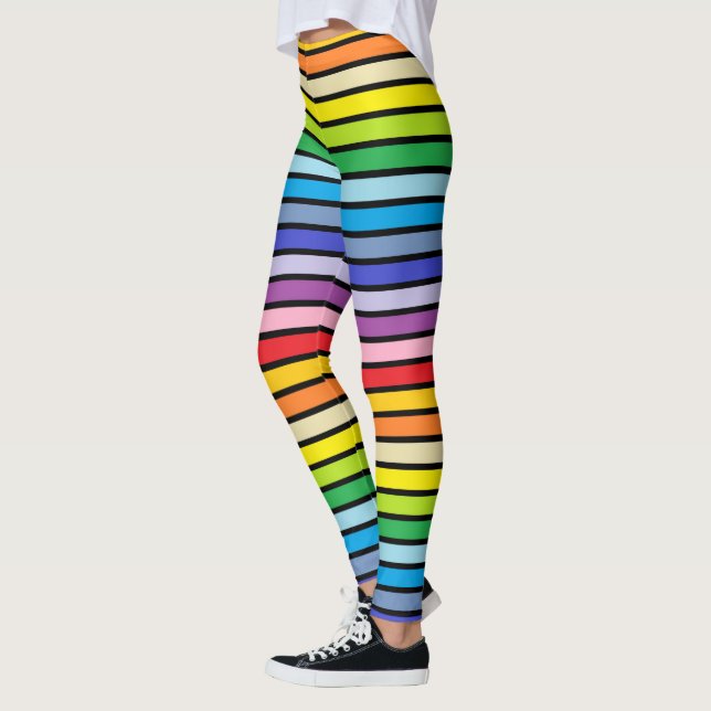 Black Outlined Broader Spectrum Rainbow Stripes Leggings (Left)