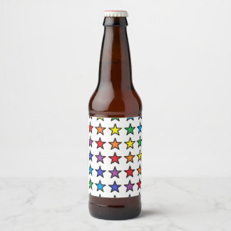 Black Outlined Rainbow Stars Can Cooler Beer Bottle Label