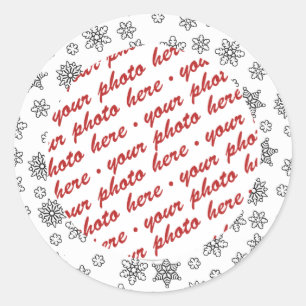 Black Outlined Snowflakes Photo Frame Classic Round Sticker