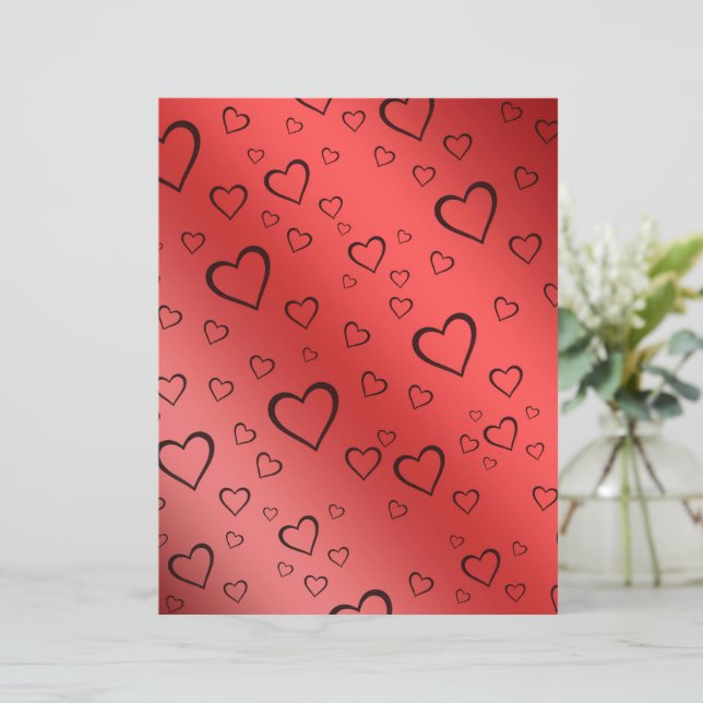 Black Outlines Hearts on Red Ombre Scrapbook Paper (Standing Front)