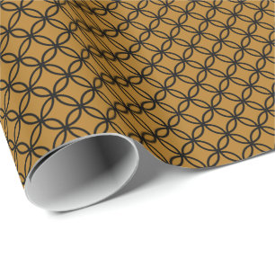 Black Overlapping Circles on Matte Gold Wrapping Paper