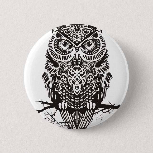 Black Owl 6 Cm Round Badge (Front)