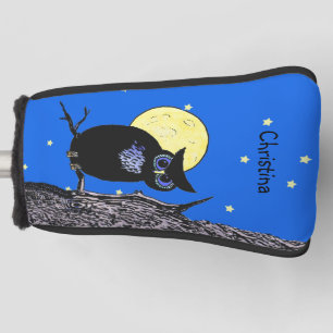 Black Owl Blue Eyes In Tree Moon Stars Golf Head Cover