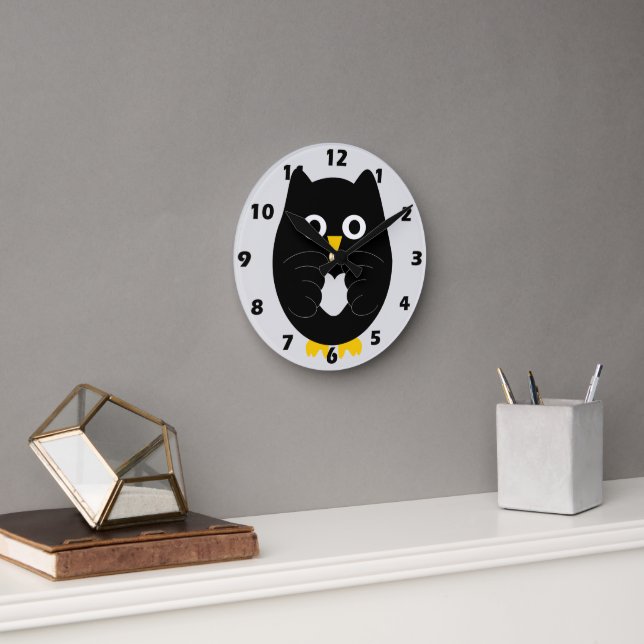 Black Owl Design Round Clock (Office)