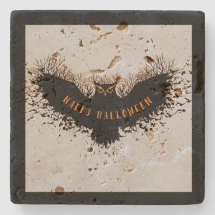 Black Owl Halloween Illustration Stone Coaster