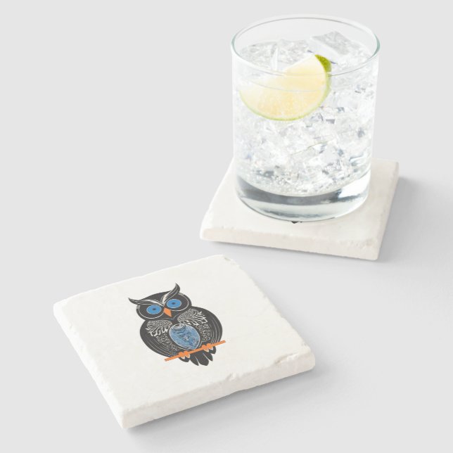 Black Owl Stone Coaster (Side)