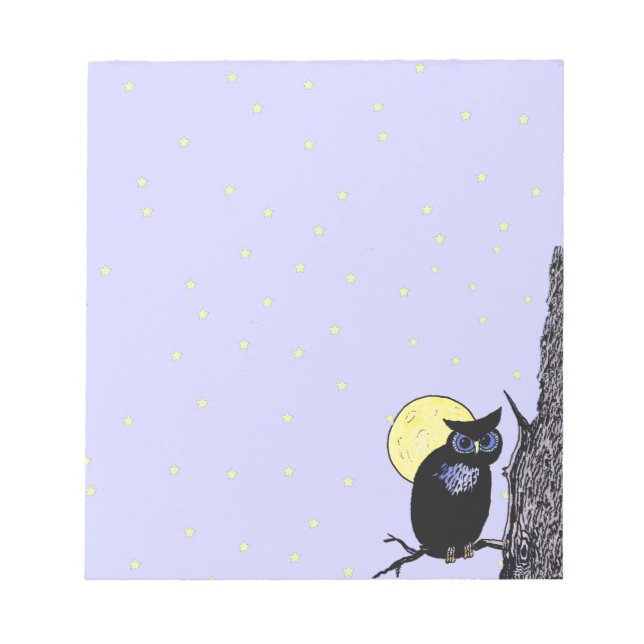 Black Owl Tree Moon Stars Notepad (Front)