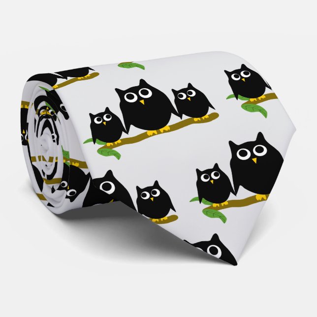 Black Owls Design Any Colour Background Tie (Rolled)