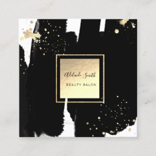 black paint brush strokes square business card