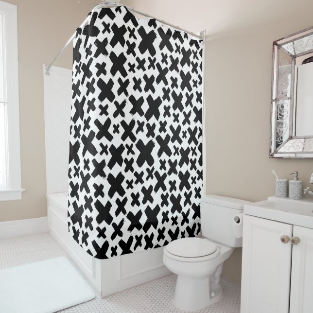 Black Paint Splash Pattern Shower Curtain (In Situ)