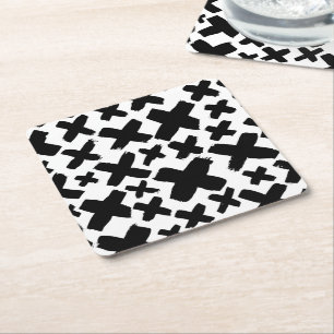 Black Paint Splash Pattern Square Paper Coaster