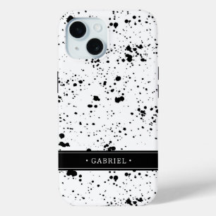 Black Paint Splatter Pattern Add Your Name iPhone 15 Case