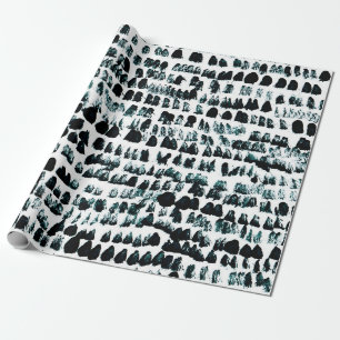 Black paint stains with spots, blots and grains on wrapping paper