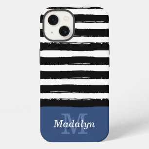 Black Paint Stripes Pattern with Navy Monogram Cas iPhone 13 Case