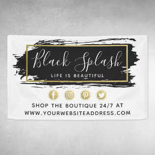 Black Paint Stroke & Modern Gold Geometric Chic Banner