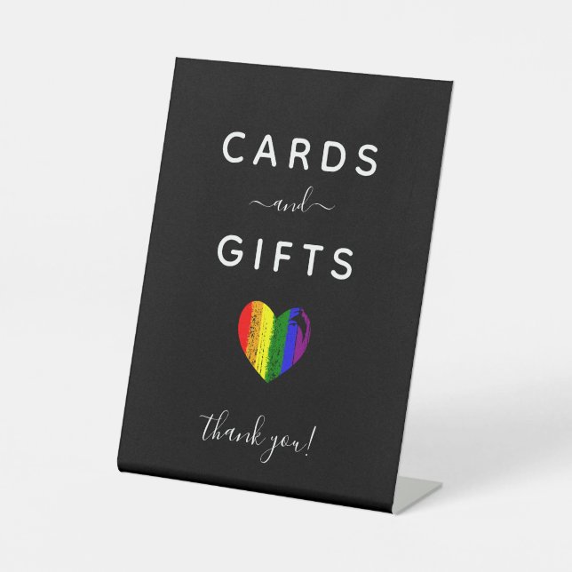 Black Paint Stroke Pride Heart Cards & Gifts Pedestal Sign (Front)