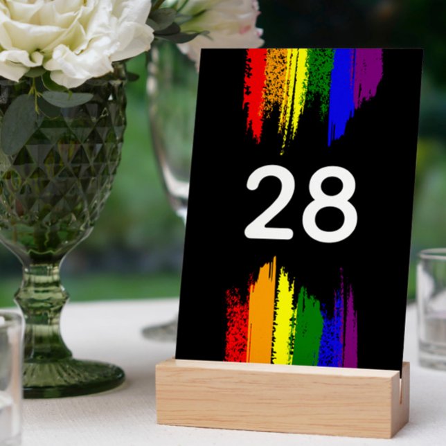 Black Paint Strokes Pride Flag LGBT Wedding Table Number (Creator Uploaded)