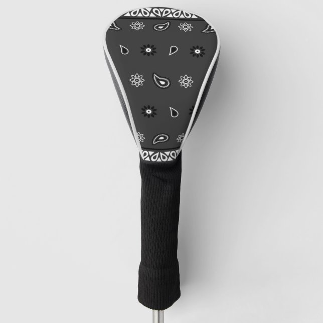 Black Paisley Bandanna Birthday Hip Hop Rap Scarf Golf Head Cover (Front)