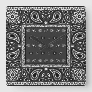 Black Paisley Bandanna Birthday Hip Hop Rap Scarf Square Wall Clock