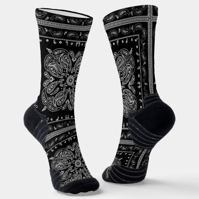 Black Paisley Bandanna Print  Socks (Angled)
