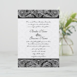 Black Paisley Damask Wedding Invitation