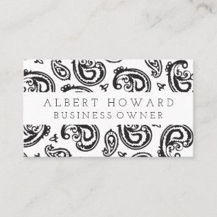Black Paisley Flower Pattern Business Card