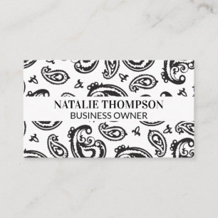 Black Paisley Flower Pattern Business Card