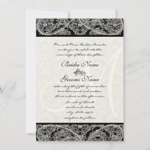 Black Paisley Monogram Damask Wedding Invitation