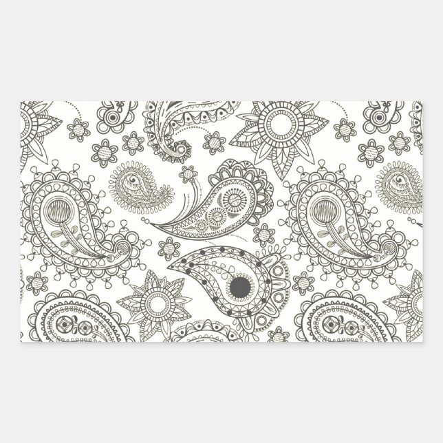 Black Paisley on White Rectangular Sticker (Front)