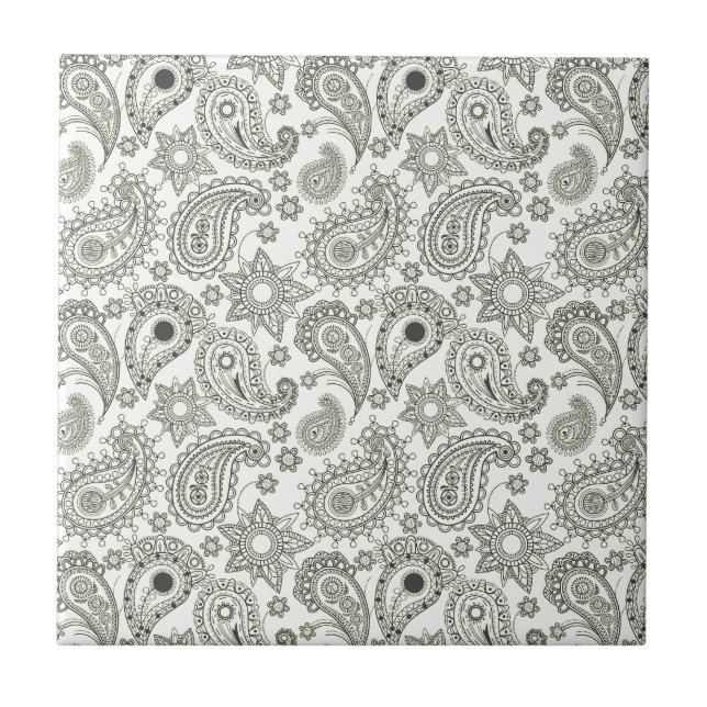 Black Paisley on White Tile (Front)