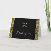 Black paisley pattern gold accent Thank you card
