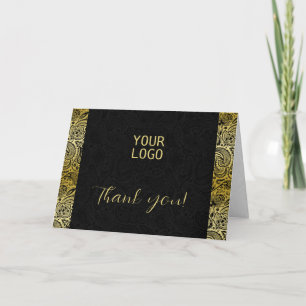 Black paisley pattern gold accent Thank you card