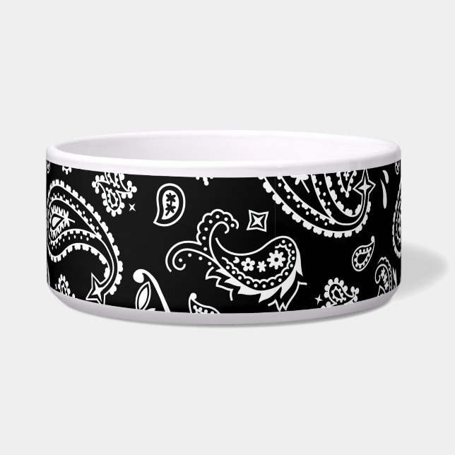 Black Paisley Pet Food Bowl (Front)