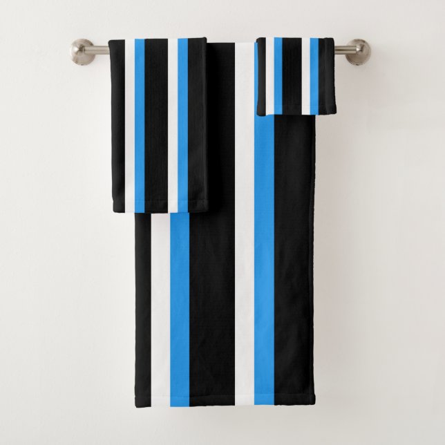 Black Pale Blue White Striped Bath Towel Set (Insitu)