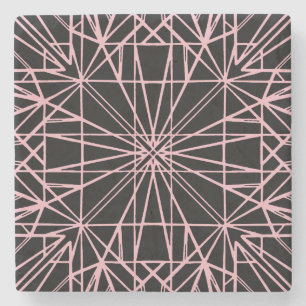 Black & Pale Pink Geometric Symmetry Stone Coaster