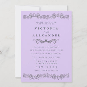 Black Pale Purple Flourish Any Time Wedding Invitation