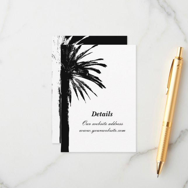 Black palm leafs vertical beach wedding  enclosure card (Front/Back In Situ)