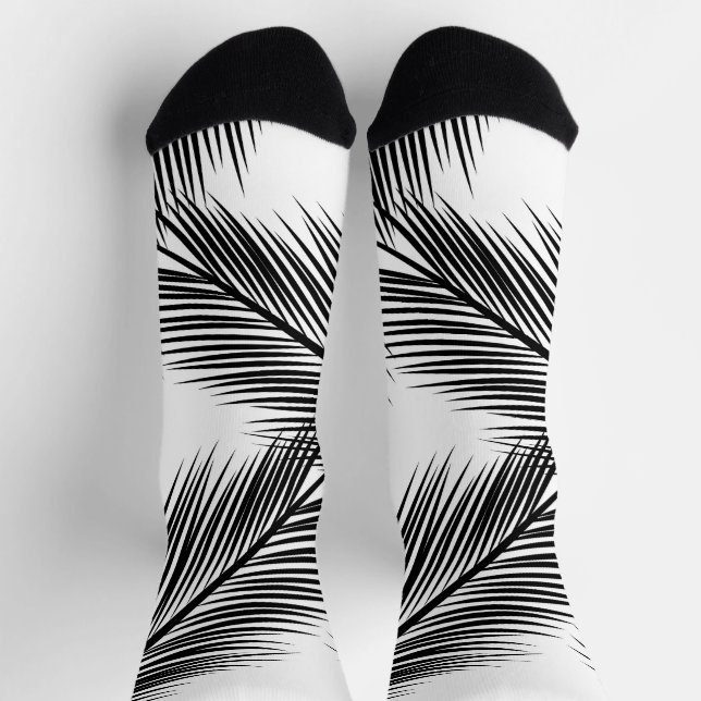 Black palm leaves on white background socks (Top)