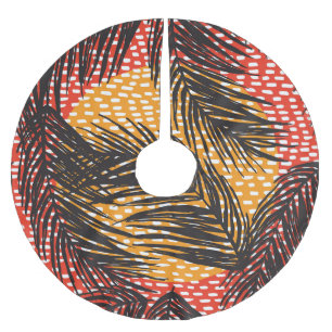 Black palm leaves, seamless strokes brushed polyester tree skirt