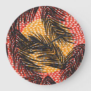 Black palm leaves, seamless strokes large clock