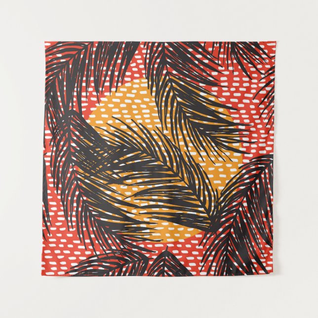 Black palm leaves, seamless strokes tapestry (Front)