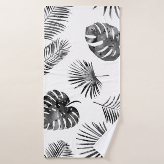 Black palm leaves: vintage seamless. bath towel